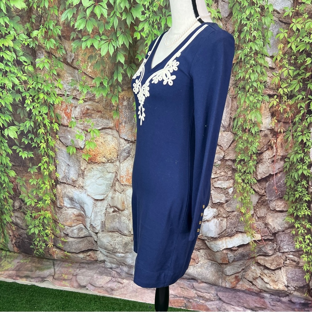 LILLY PULITZER Navy Blue Ponte White Applique Dress, XS - Picture 9 of 12
